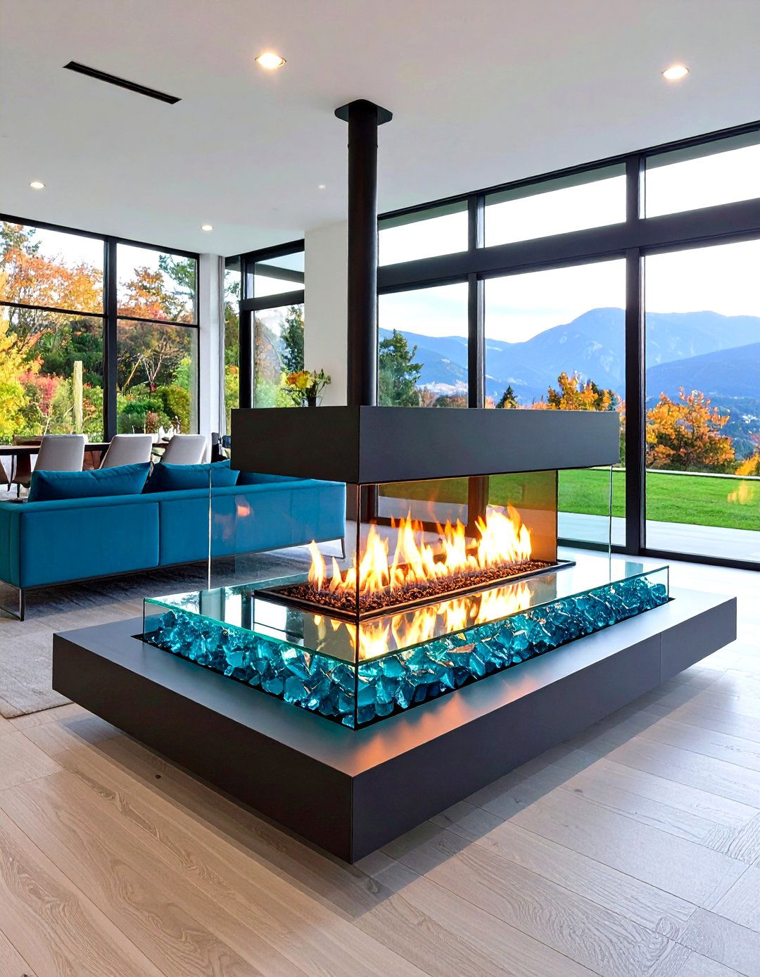 Glass Front Linear See Through Fireplace Hearth - 20 Fireplace Hearth Ideas