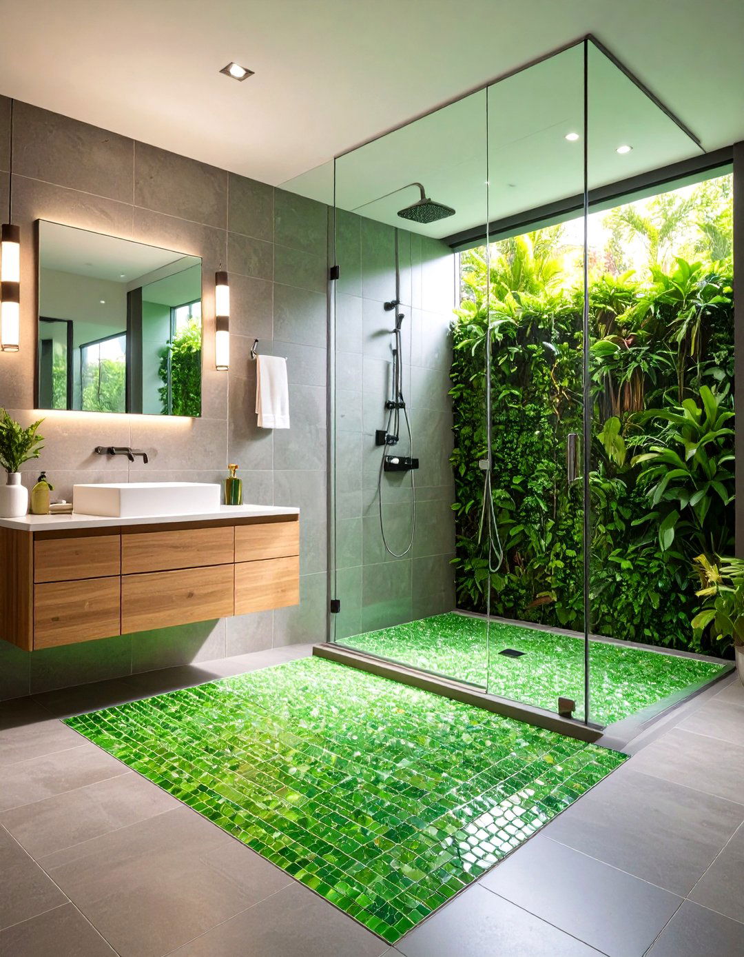 Glass Green Mosaic Detailing - 20 Small Green Bathroom Ideas