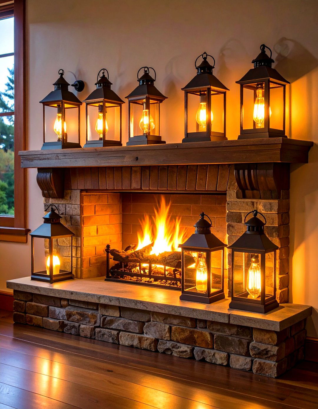 Glass Hurricanes Filled with Flameless Candles - 20 Fireplace Mantel Lighting Ideas