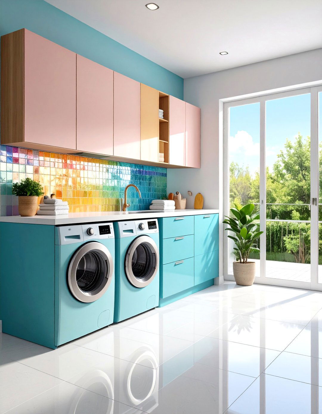 Glass Mosaic Rainbow Laundry Room Backsplash - 20 Laundry Room Backsplash Ideas