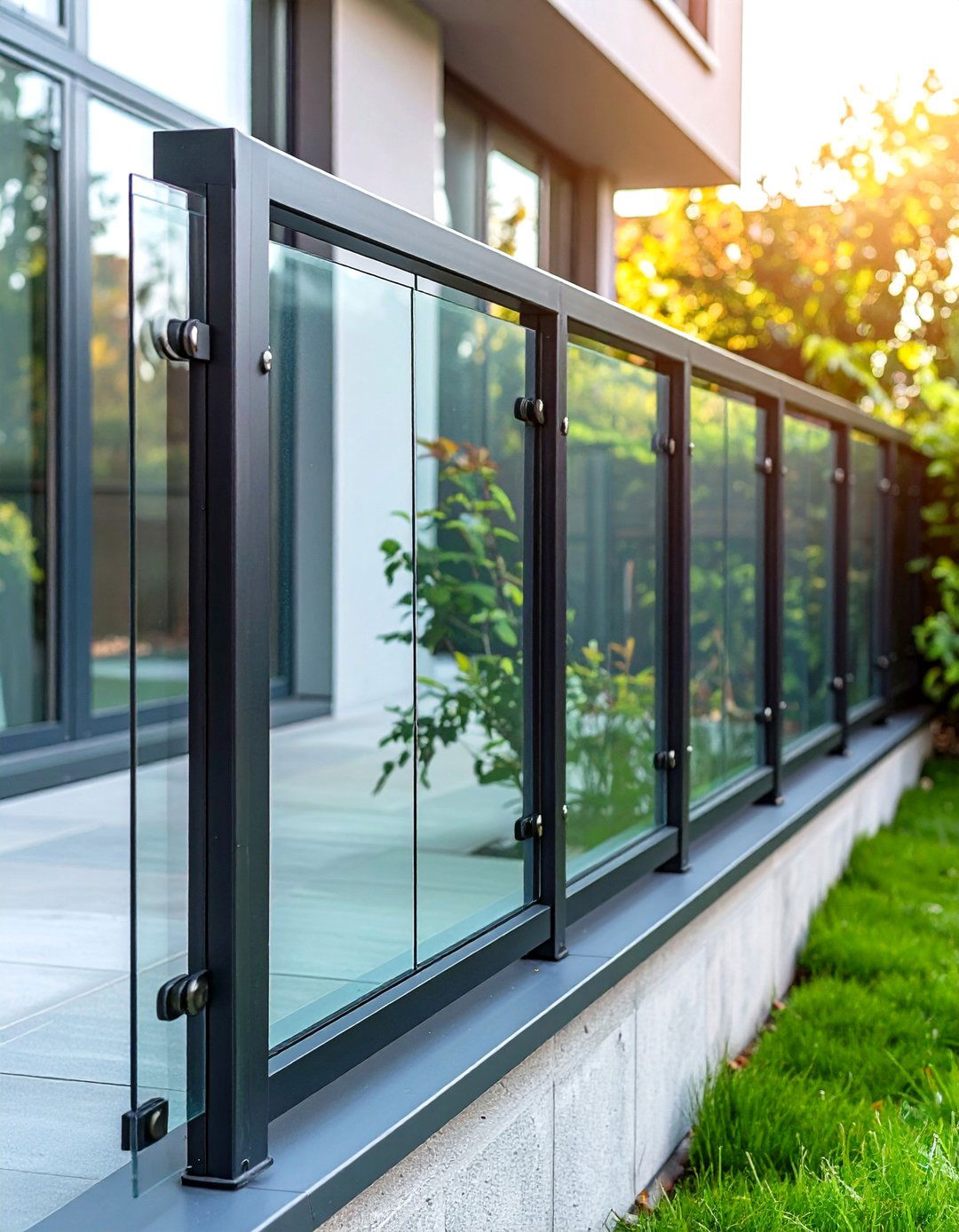 Glass Panel Corner Fence for Modern Transparency - 20 Corner Fence Ideas