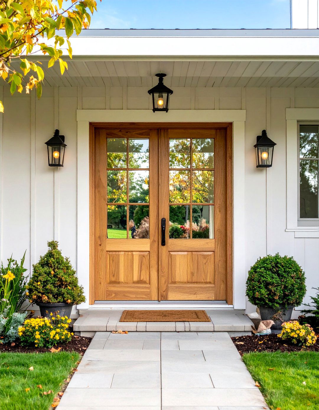 Glass Panel Farmhouse Front Door with Natural Light - 20 Farmhouse Front Door Ideas