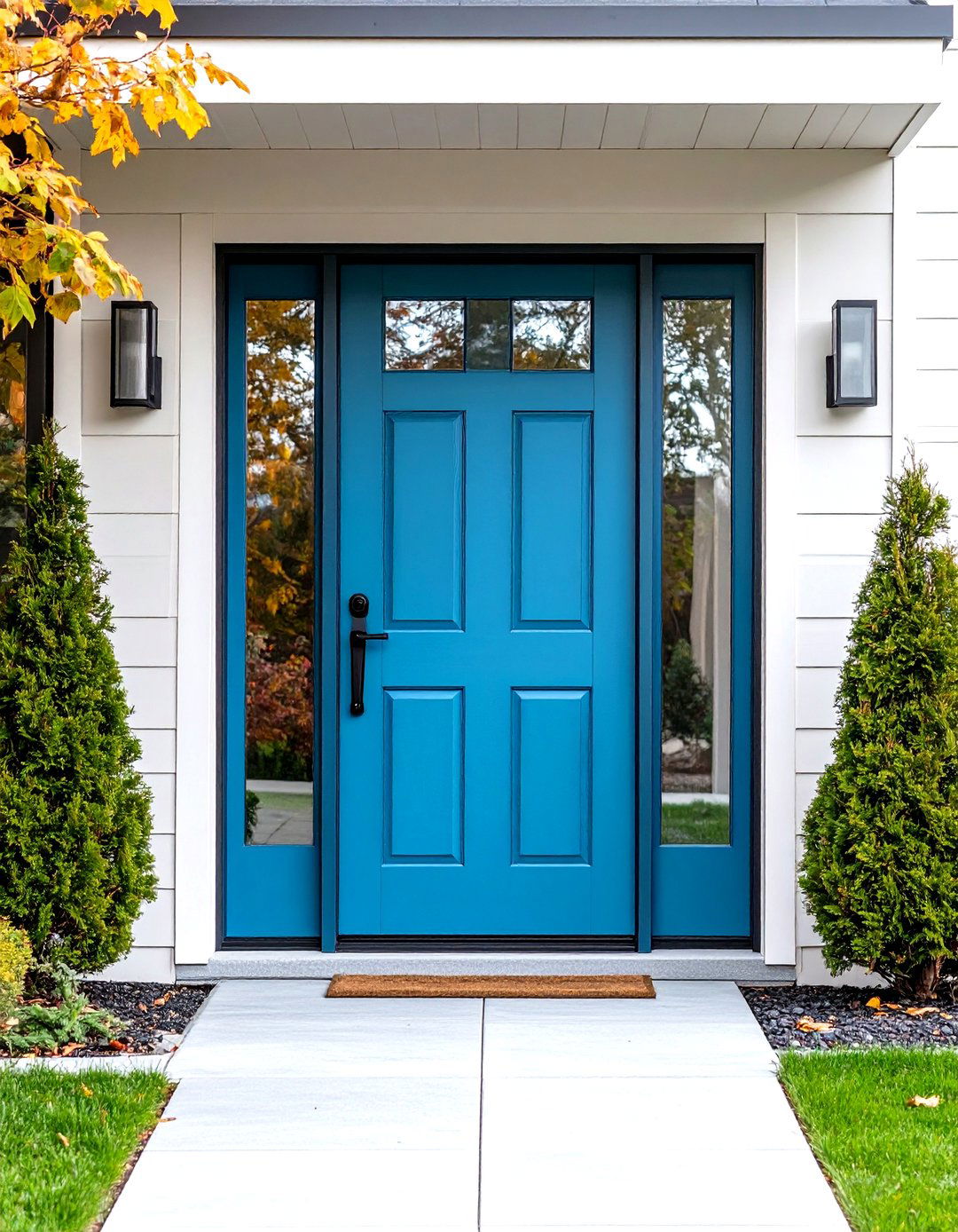 Glass Panel Turquoise Door for Natural Light - 20 Turquoise Front Door Ideas