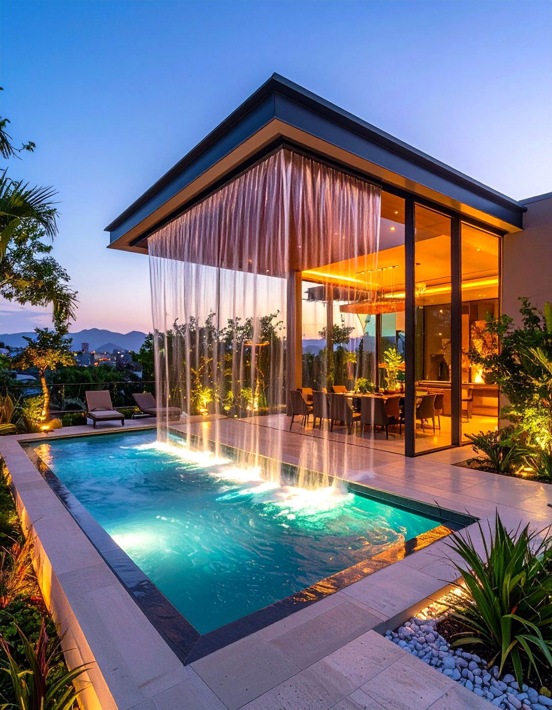 Glass Panel Waterfall Water Feature for Modern Landscapes - 20 Water Feature Ideas