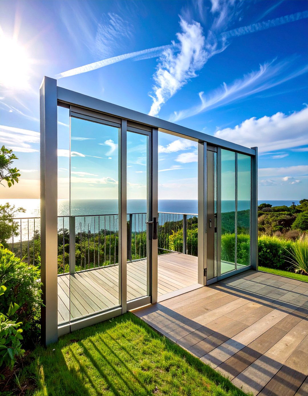 Glass Panel Wind Block Deck Gate Guards the Breeze - 20 Deck Gate Ideas