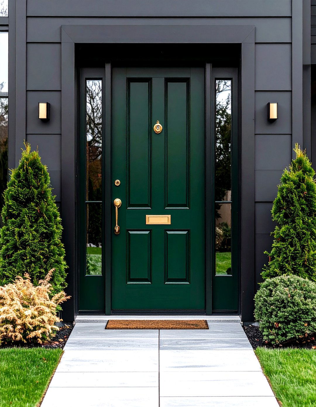 Glass Paneled Dark Green Front Door - 20 Dark Green Front Door Ideas