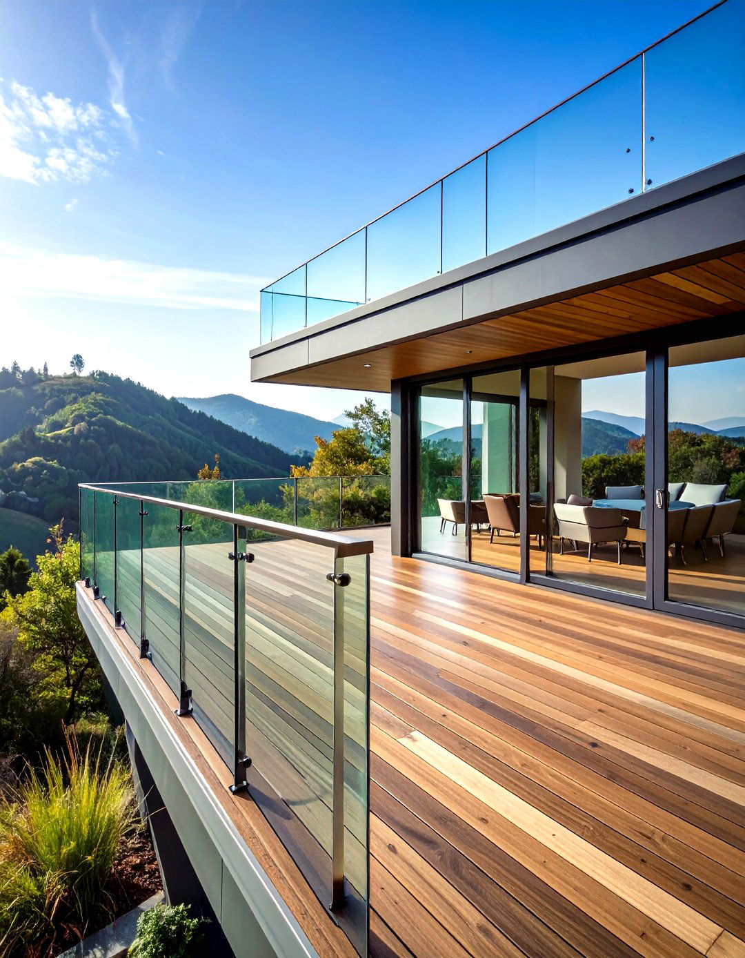 Glass Railed Patio Deck for Unobstructed Views - 20 Patio Deck Ideas