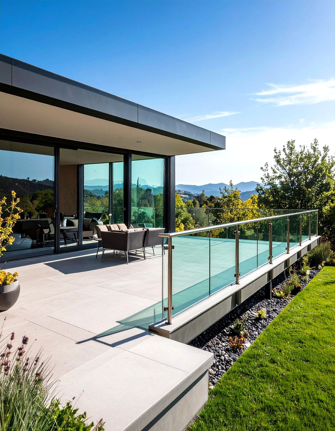 Glass Railing Boundaries - 20 Sunken Patio Ideas