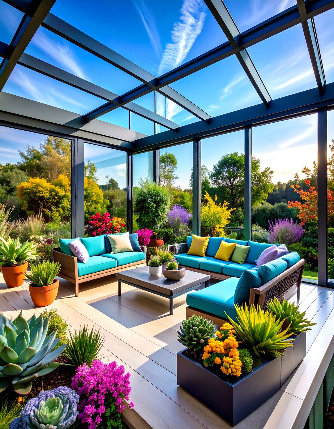 Glass Railing Deck Adjacent to Sunroom - 20 Sunroom and Deck Combo Ideas