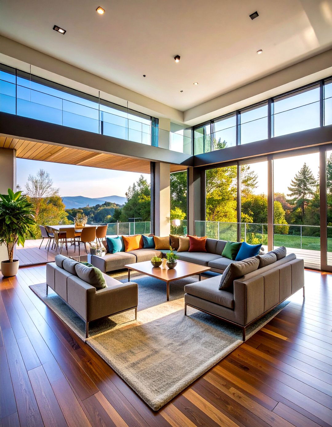 Glass Railings for Safety and Visibility - 20 Sunken Living Room Ideas