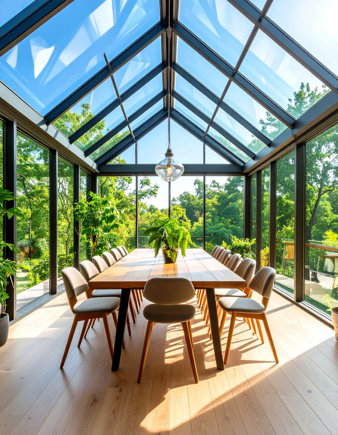 Glass Roofed Dining Oasis - 20 Greenhouse Dining Room Ideas