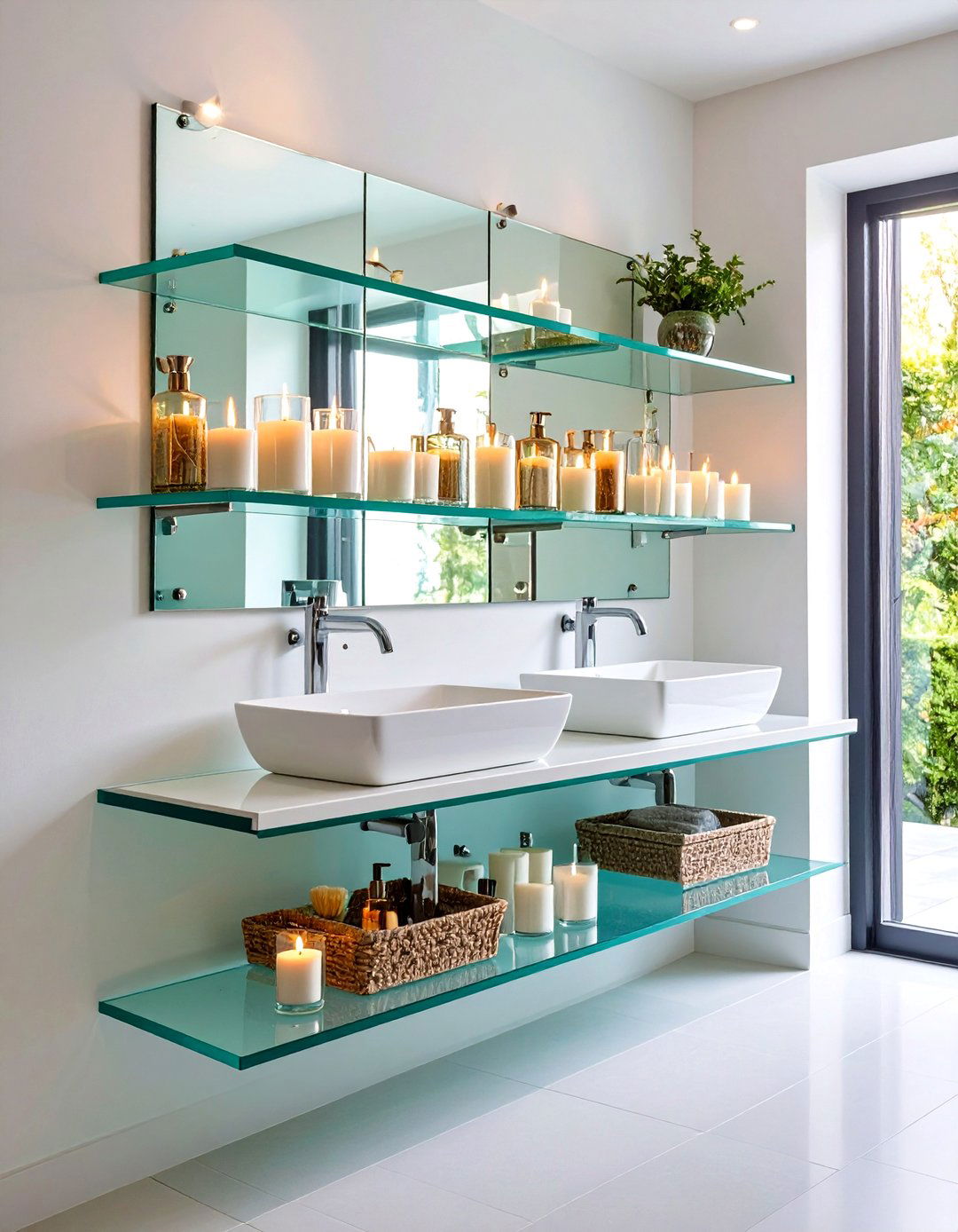 Glass Shelving Keeps Half Bathroom Airy - 20 Half Bathroom Ideas