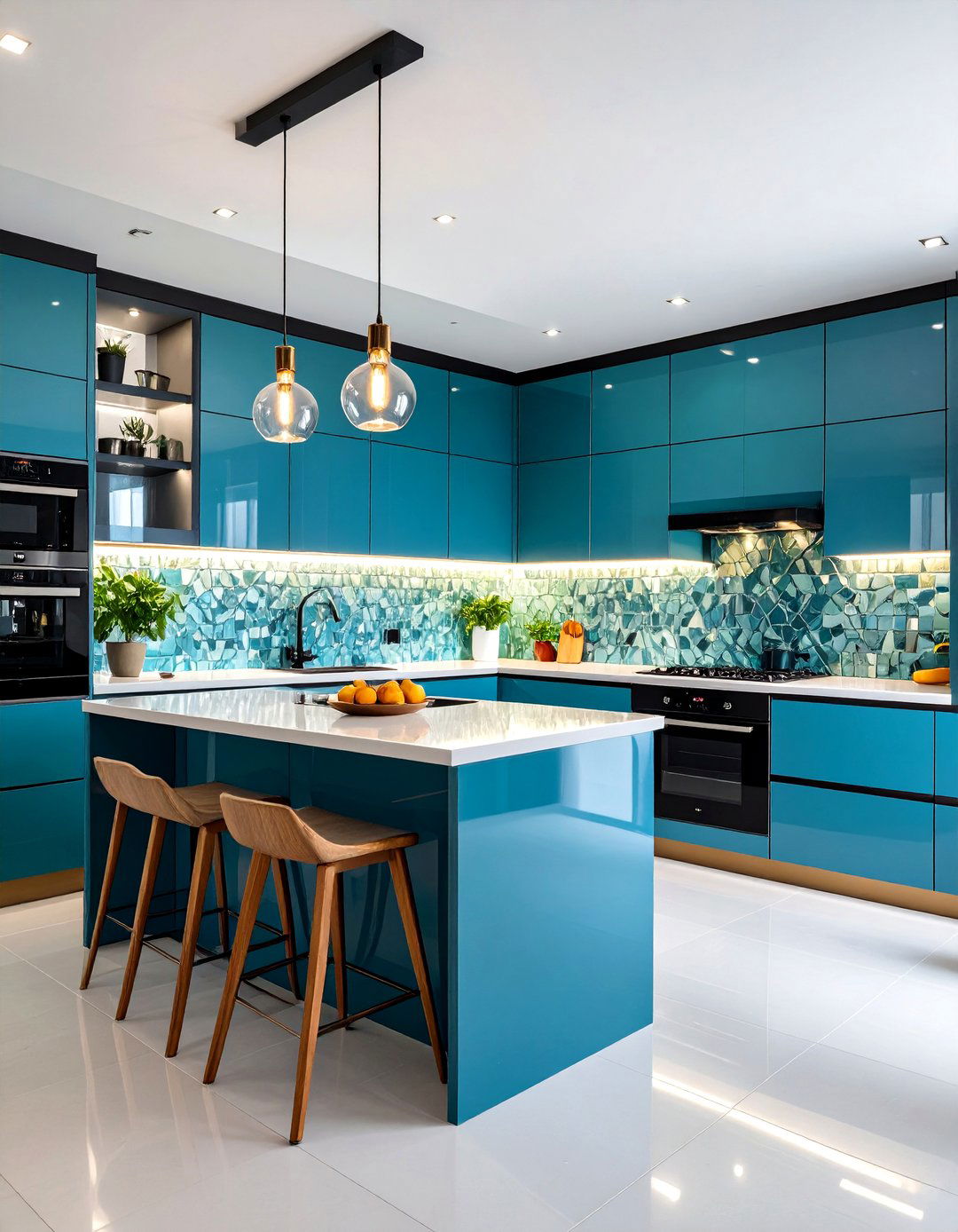 Glass Tile Kitchen Accent Wall with Luminous Beauty - 20 Kitchen Accent Wall Ideas