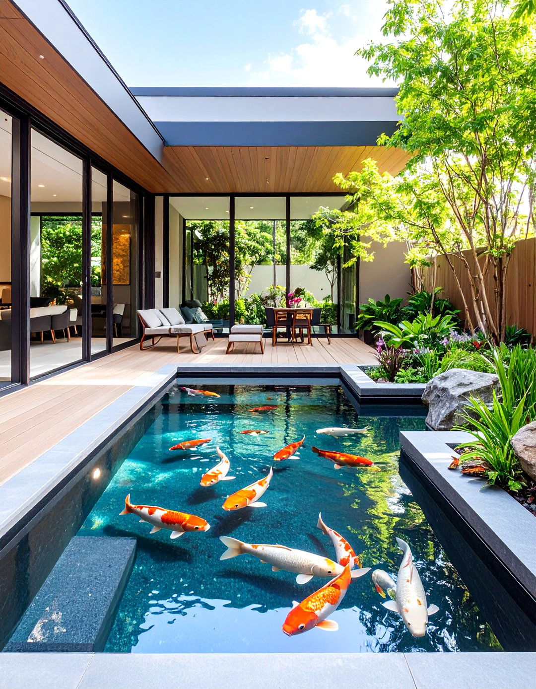Glass Walled Contemporary Koi Pond - 20 Koi Pond Ideas