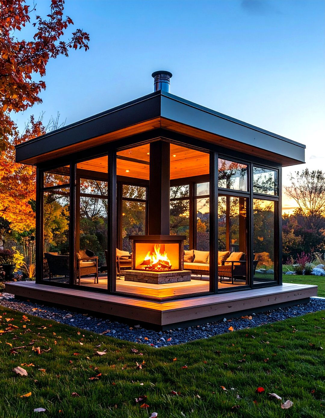 Glass Walled Gazebo Extension With Corner Fireplace - 20 Gazebo With Fireplace