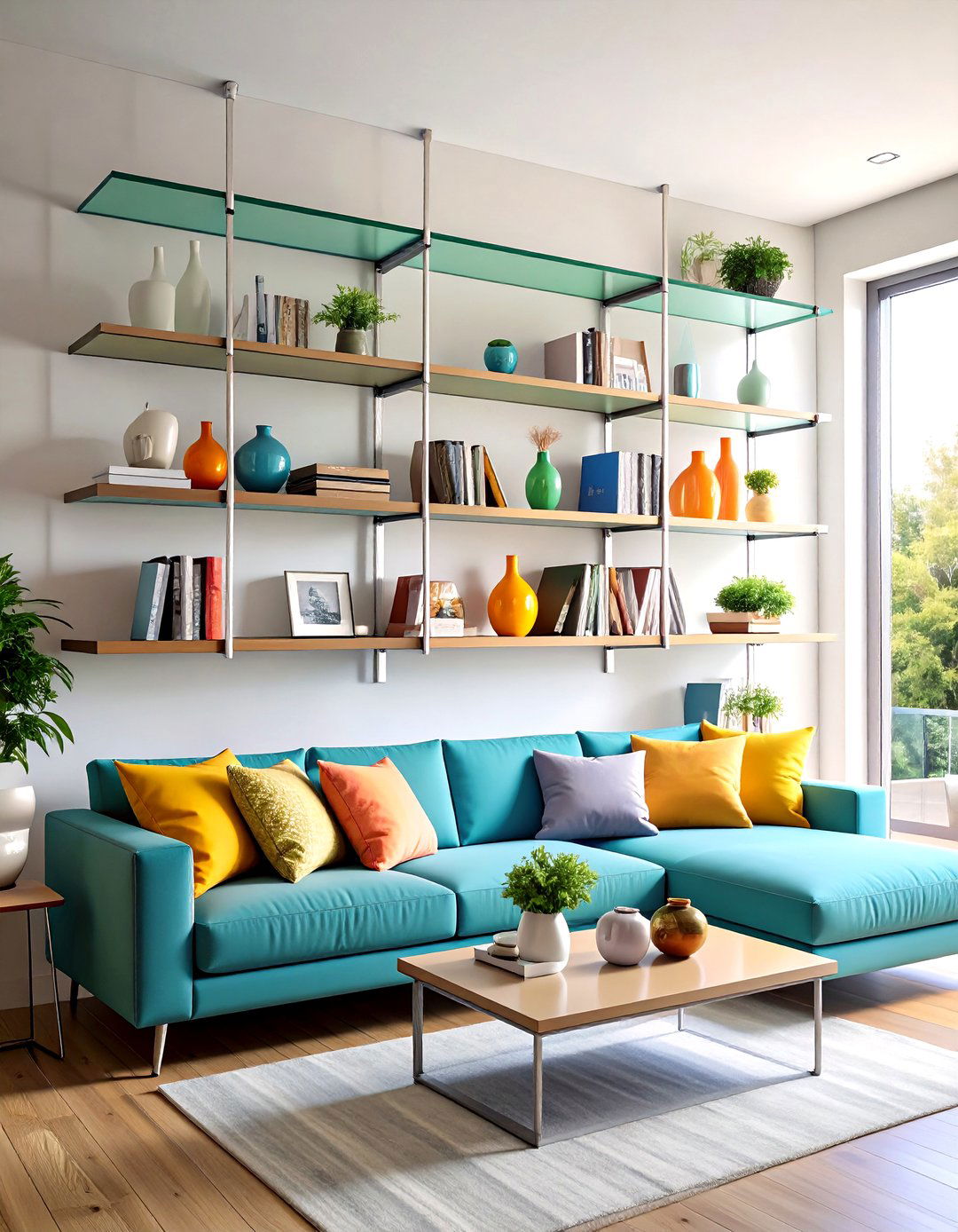 Glass and Silver Shelving - 20 Silver Living Room Ideas