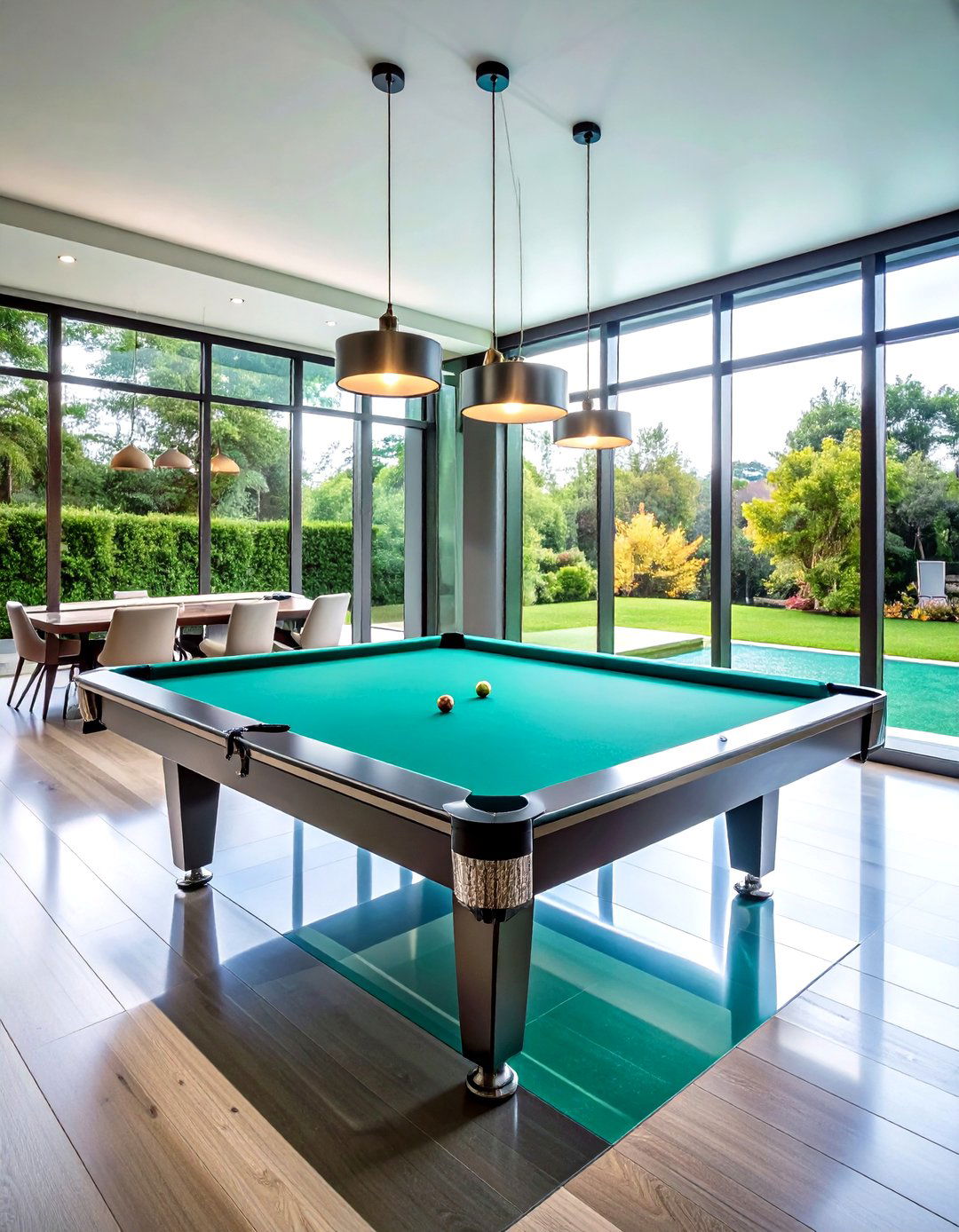 Glass and Steel Modern Pool Table Room - 20 Pool Table Room Ideas