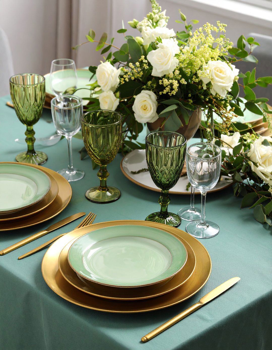 Glassware and Chargers - 20 Sage Green Wedding Ideas