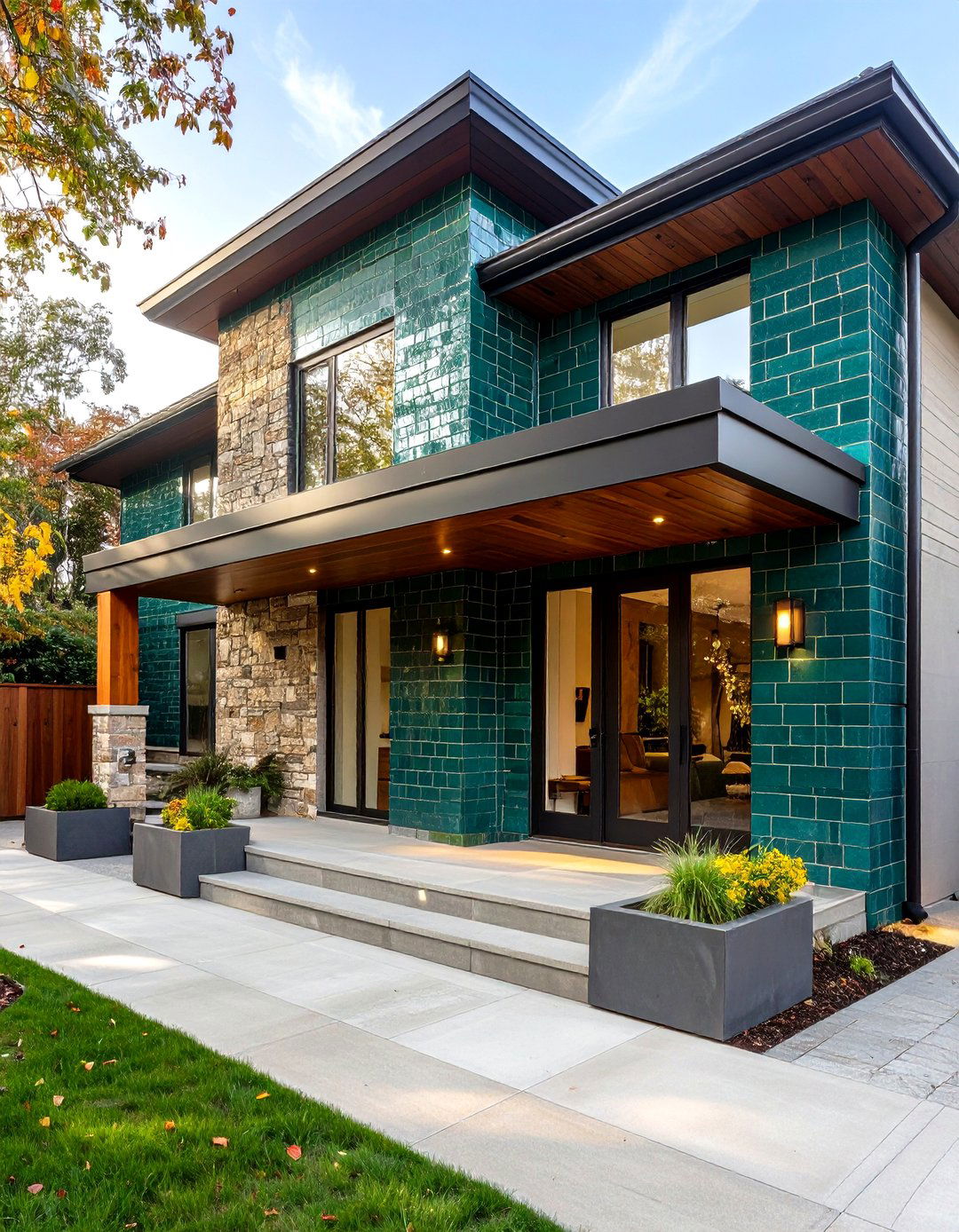 Glazed Green Brick Exterior Shine - 20 Green Brick Exterior Home Ideas