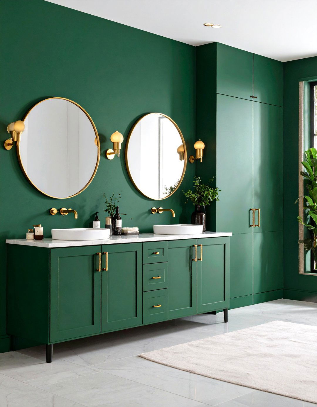Gleaming Brass Fixtures to Elevate a Green Powder Room - 20 Green Powder Room Ideas