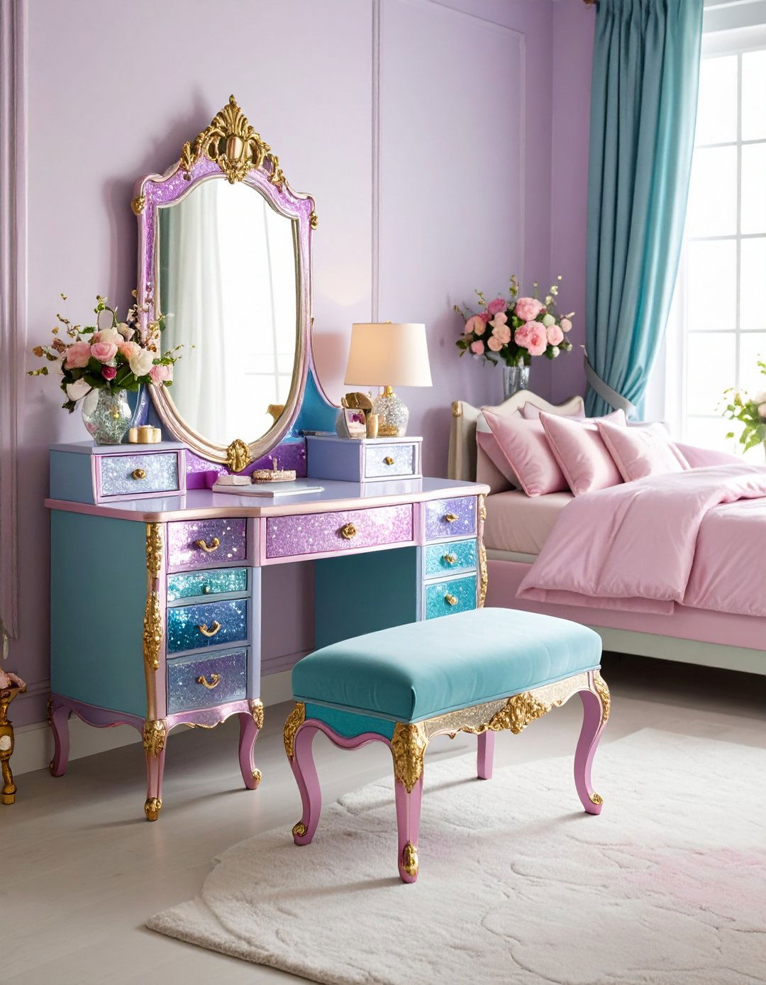 Glitter Accented Furniture Provides Subtle Fairy Dust in a Fairy themed Bedroom - 20 Fairy-themed Bedroom Ideas
