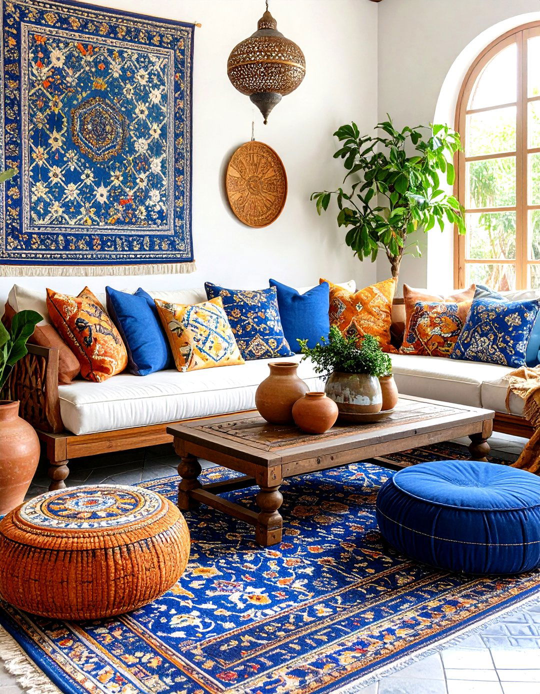 Global Eclectic Orange and Blue Living Room - 20 orange and blue living room ideas