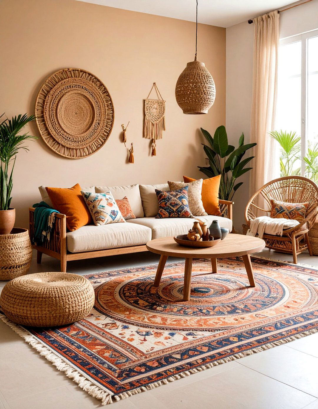 Global Inspired Tan Sanctuary - 20 Tan Living Room Ideas