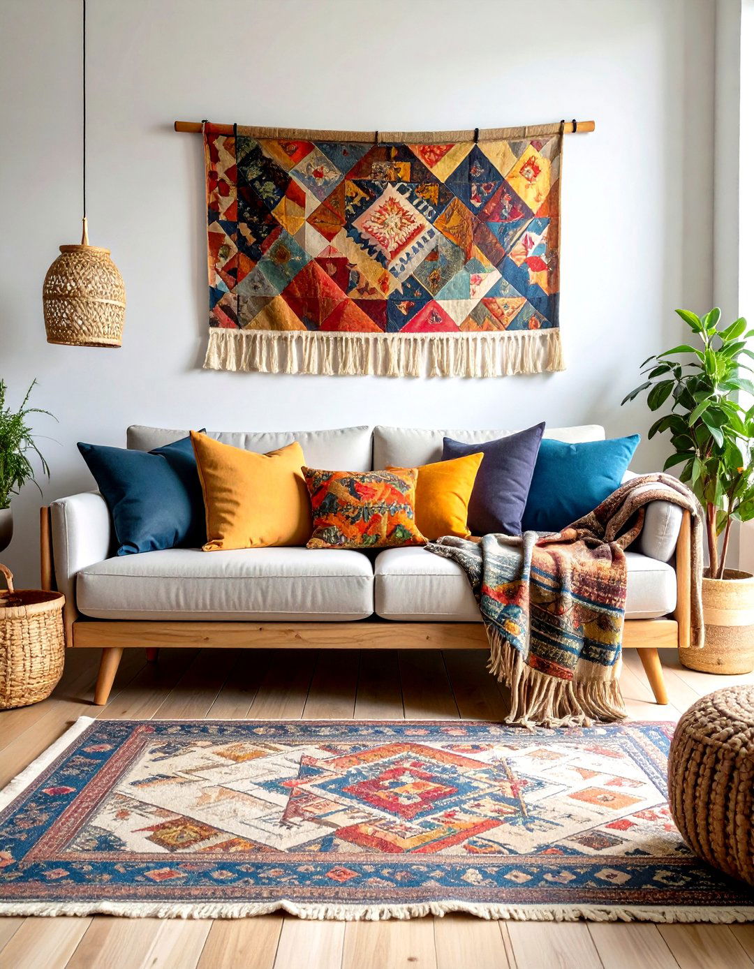 Global Textiles Become Art in the Boho Living Room - 20 Boho Living Room Ideas