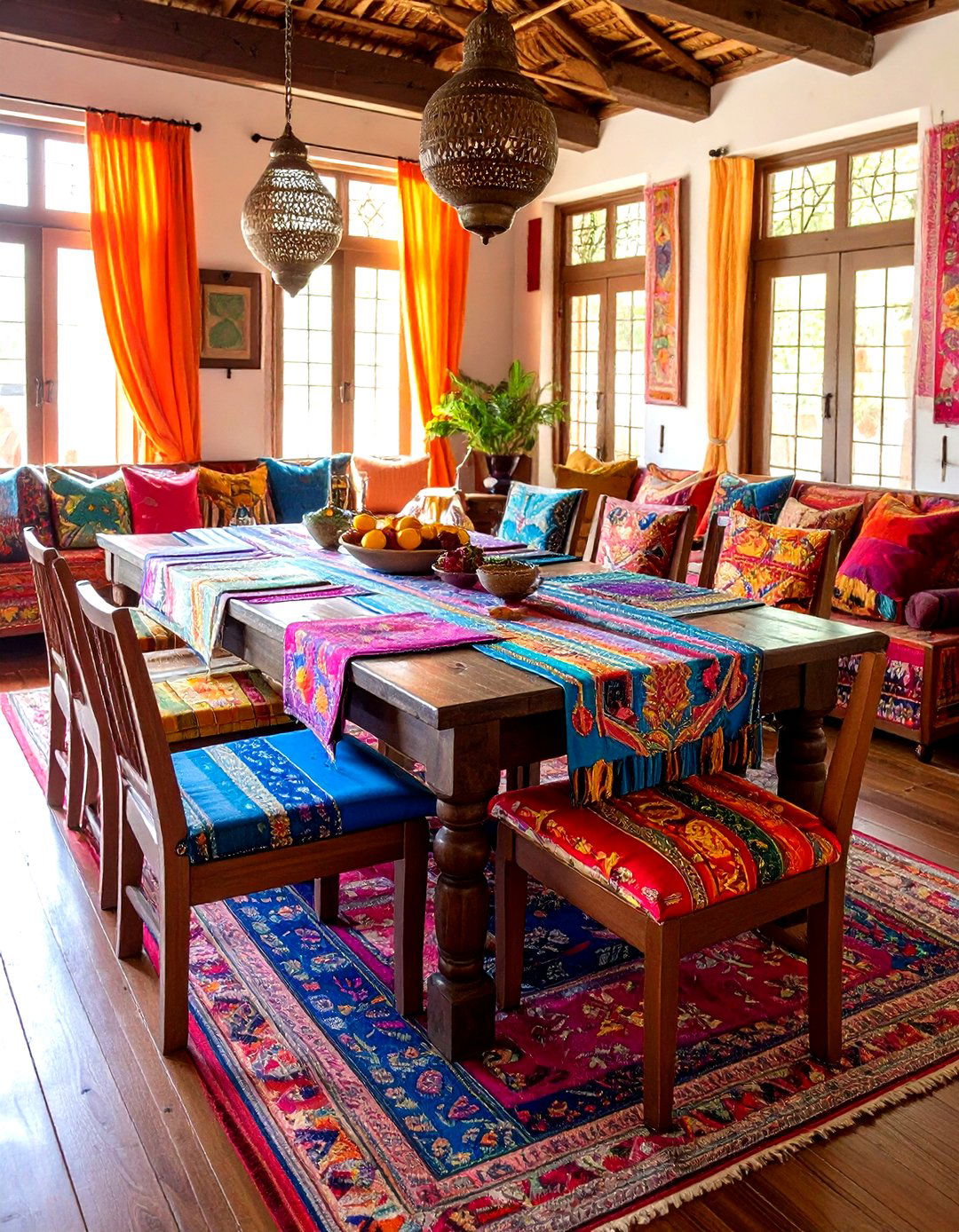 Global Textiles Elevate Linens and Upholstery - 20 Boho Dining Room Ideas