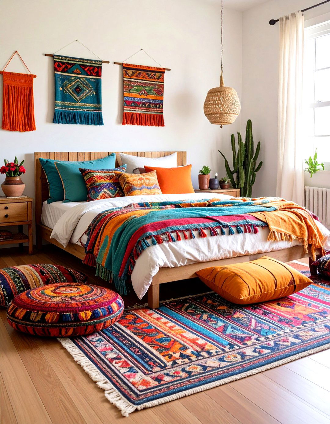 Global Textiles in Green Hues - 20 Green Boho Bedroom Ideas