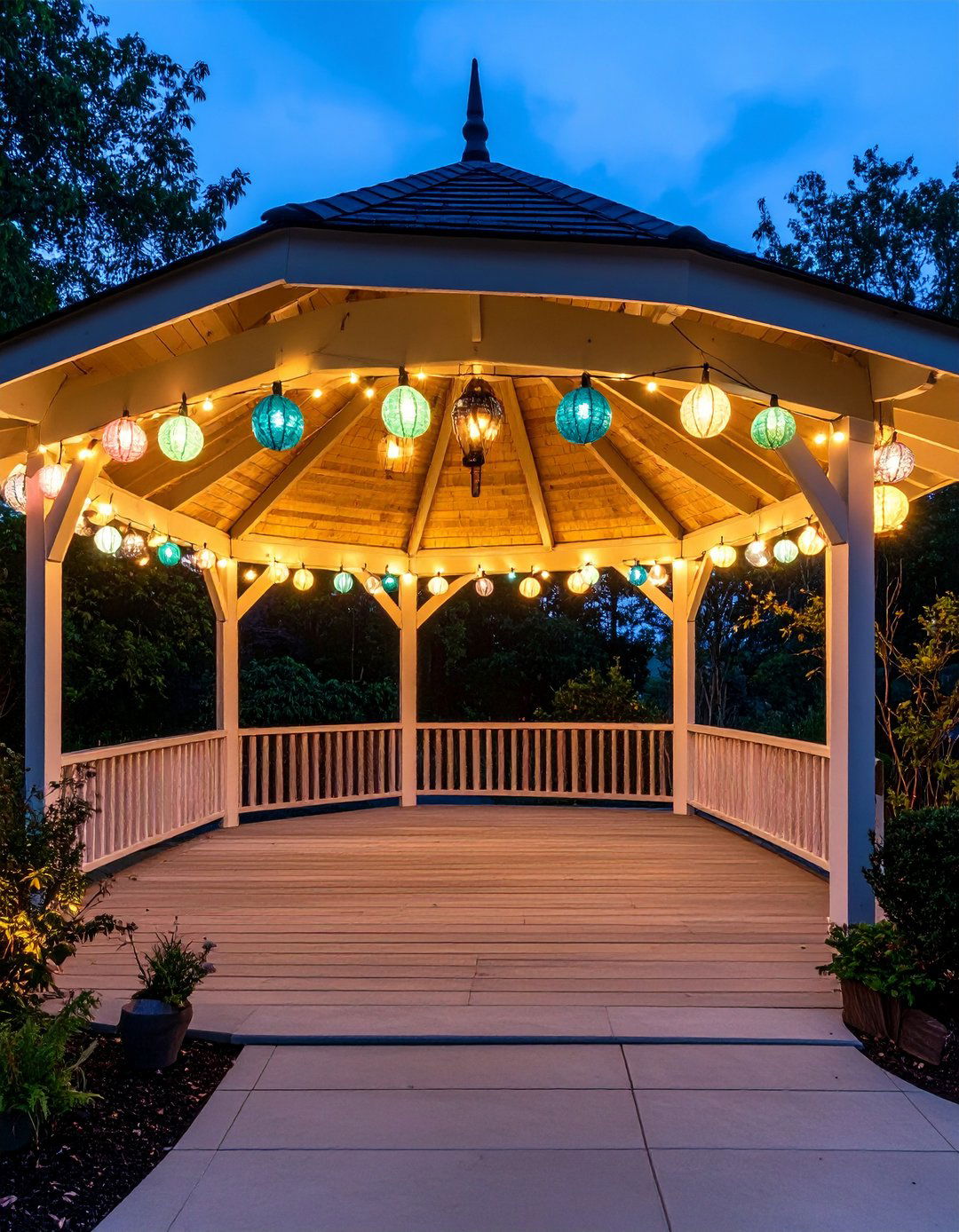 Globe String Gazebo Lighting That Frames the Structure - 20 Gazebo Lighting Ideas