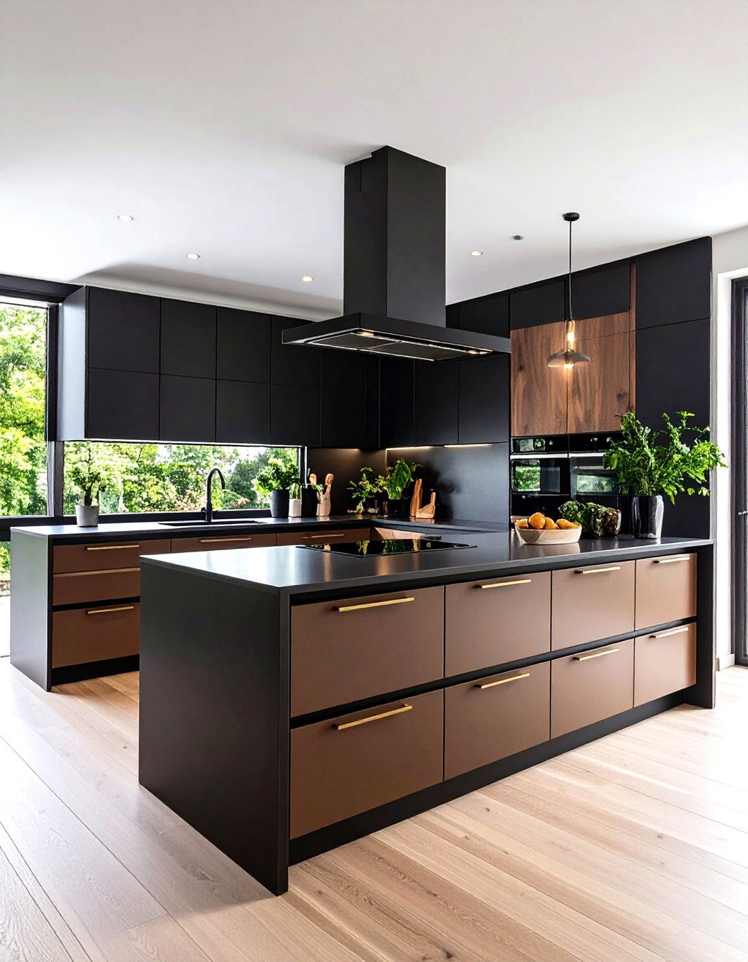 Gloss Black Uppers and Matte Brown Lower Kitchen - 20 Black and Brown Kitchen Ideas