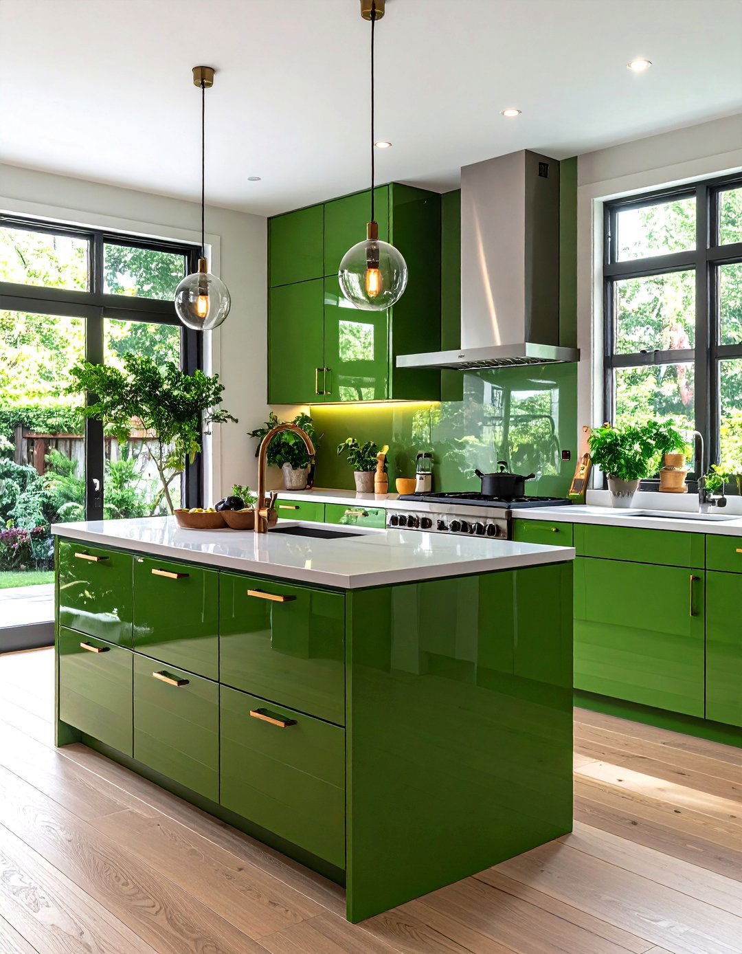Gloss Finish Green Cabinet Glamour - 20 Green Kitchen Cabinet Ideas