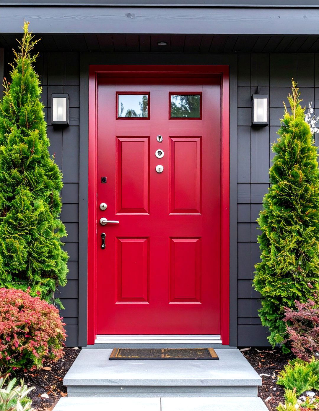 Glossy Crimson Dark Red Front Door for Urban Flats - 20 Dark Red Front Door Ideas