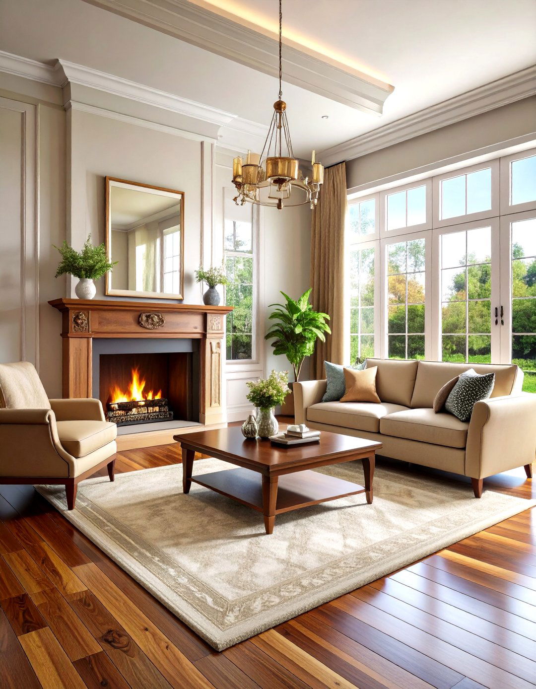 Glossy Finished Wood Mantel for Refined Look - 20 Wood Mantel Ideas