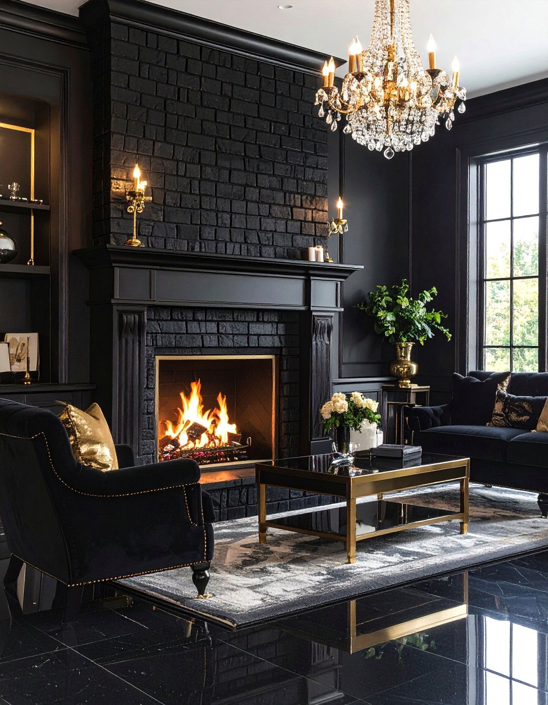 Glossy Glam Lacquer Black Brick Fireplace - 20 Black Brick Fireplace Ideas