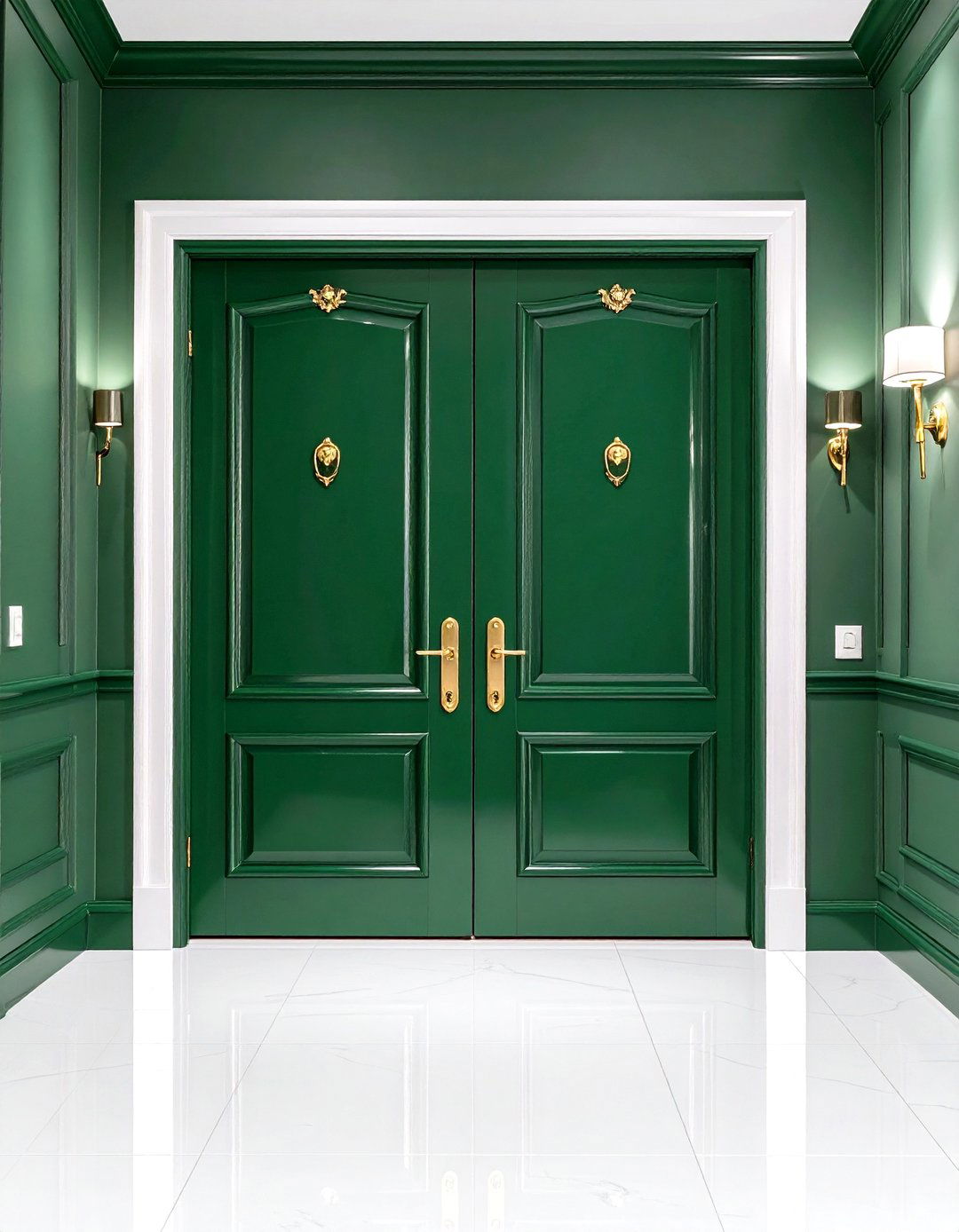 Glossy Green Hallway Doors and Trim - 20 Green Hallway Ideas