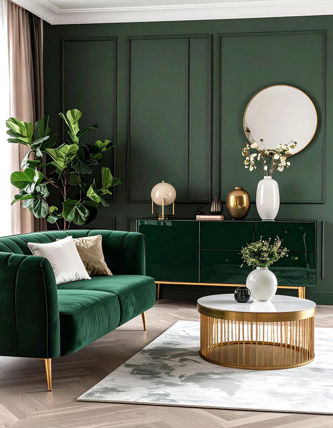 Glossy Green Lacquer Furniture for Modern Drama - 20 Dark Green Living Room Ideas
