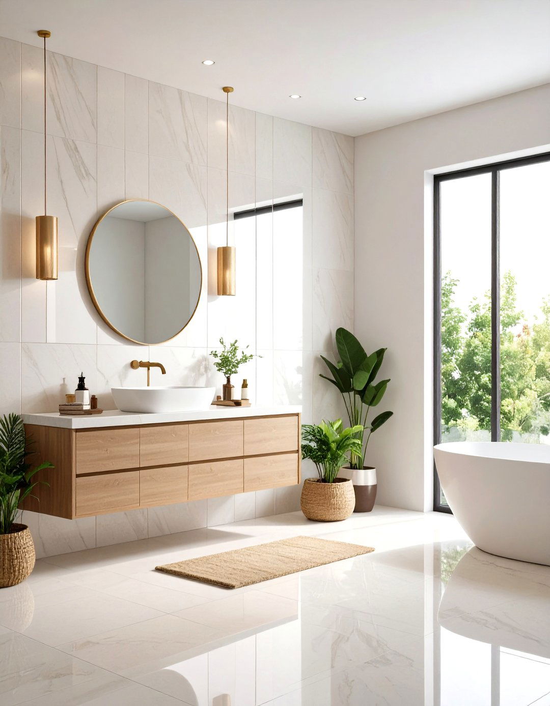 Glossy Half Wall Tile Amplifies Light in Dim Baths - 20 Half-wall Tile Bathroom Ideas