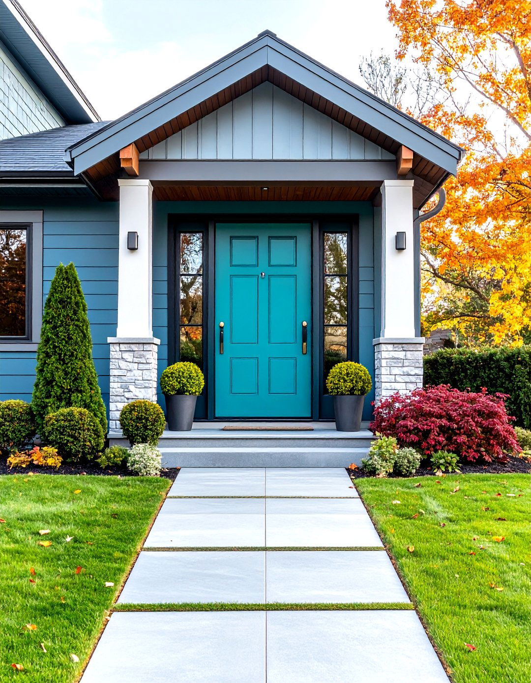 Glossy Neon Turquoise Statement Door - 20 Turquoise Front Door Ideas