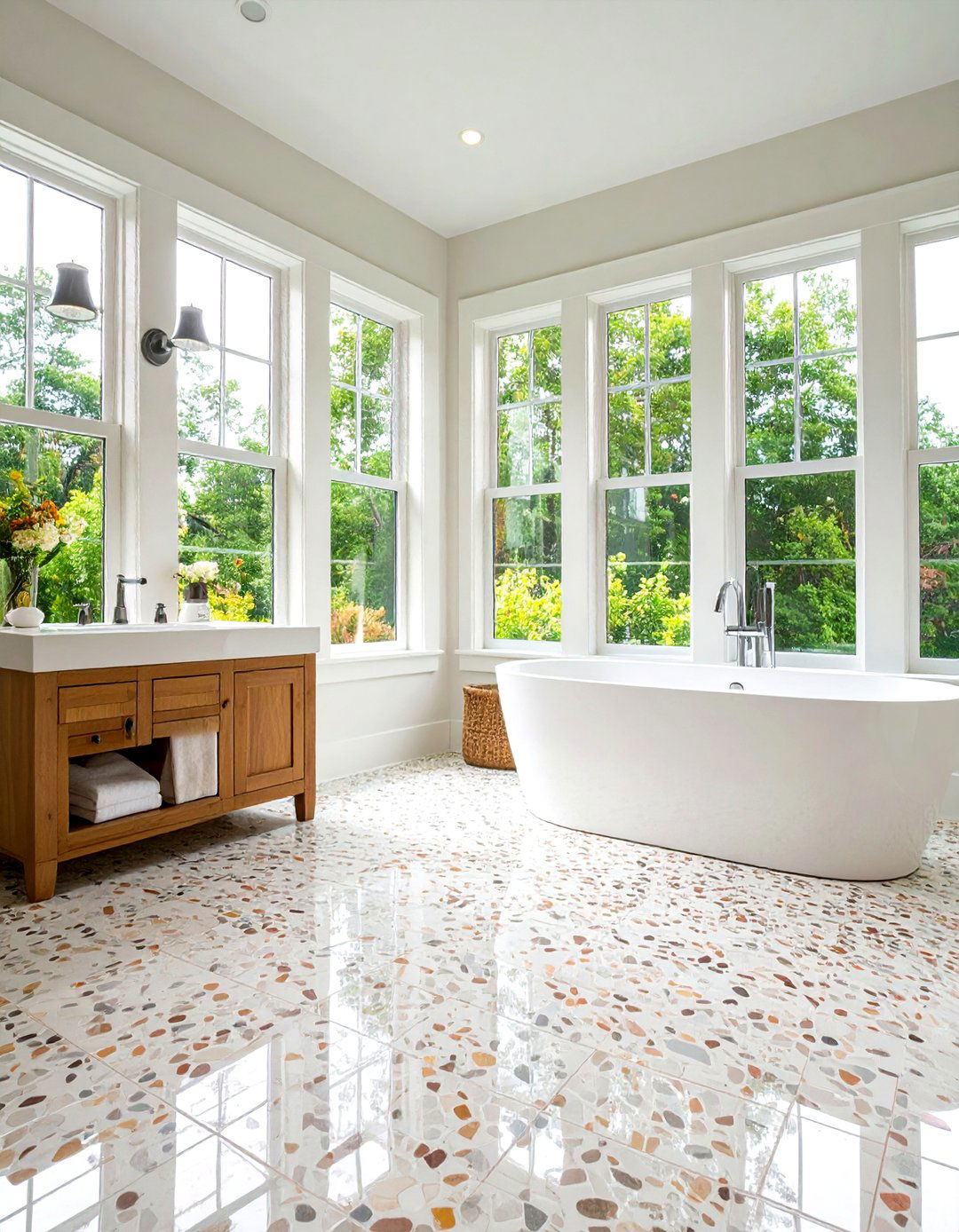 Glossy Penny Tile Floor for Light Reflection - 20 Penny Tile Bathroom Floor Ideas
