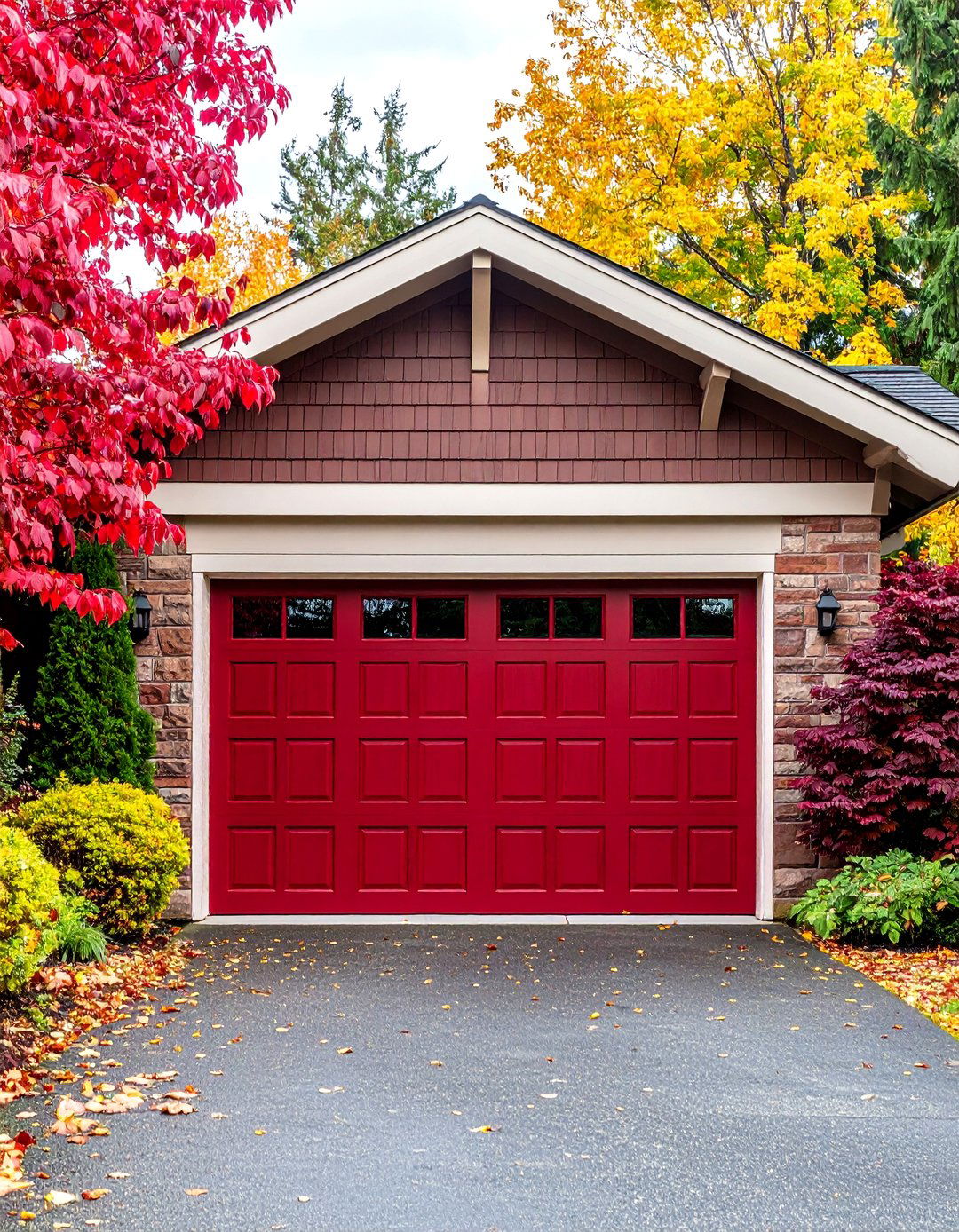 Glossy Red Garage Door Flair - 20 Garage Door Paint Ideas