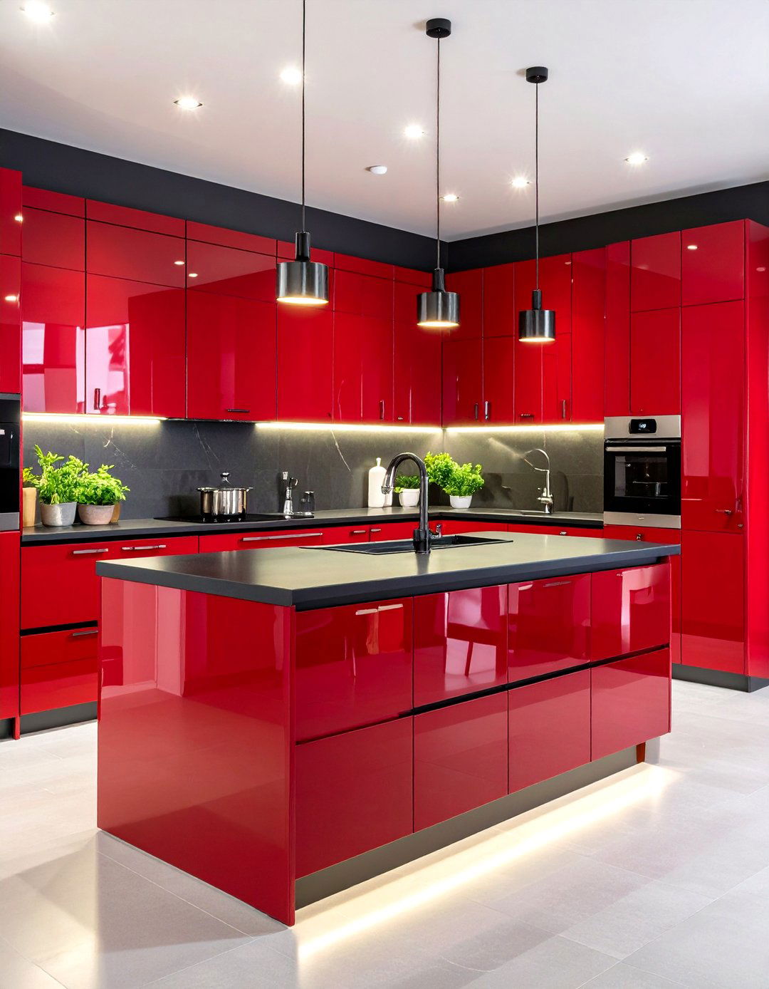 Glossy Red and Black Kitchen Cabinets - 20 red and black kitchen ideas