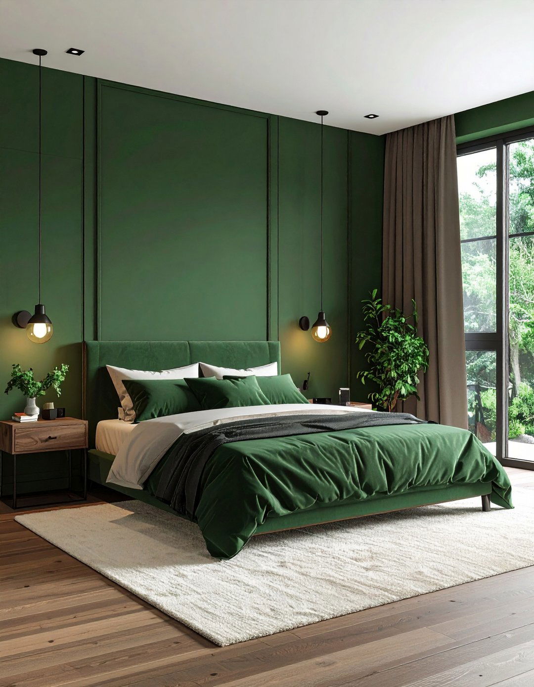 Go Moody with Forest Green Bedroom Walls and Matte Black Accents - 20 Forest Green Bedroom Ideas