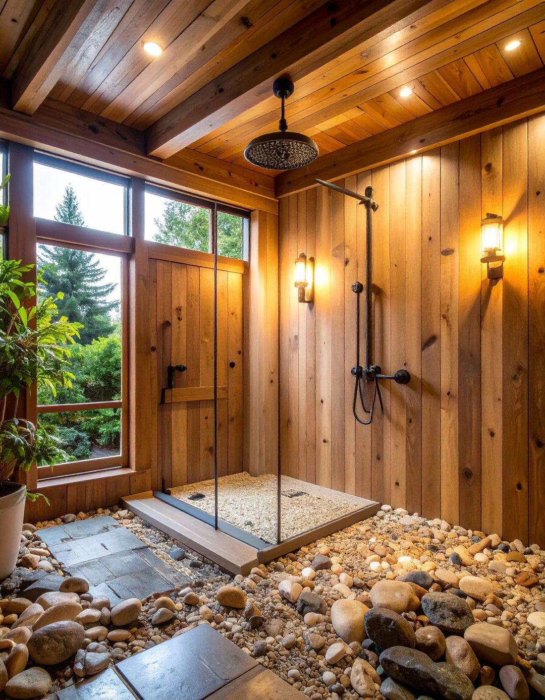Go for a Cozy Stone and Wood Fusion - 20 Rustic Walk-in Shower Ideas