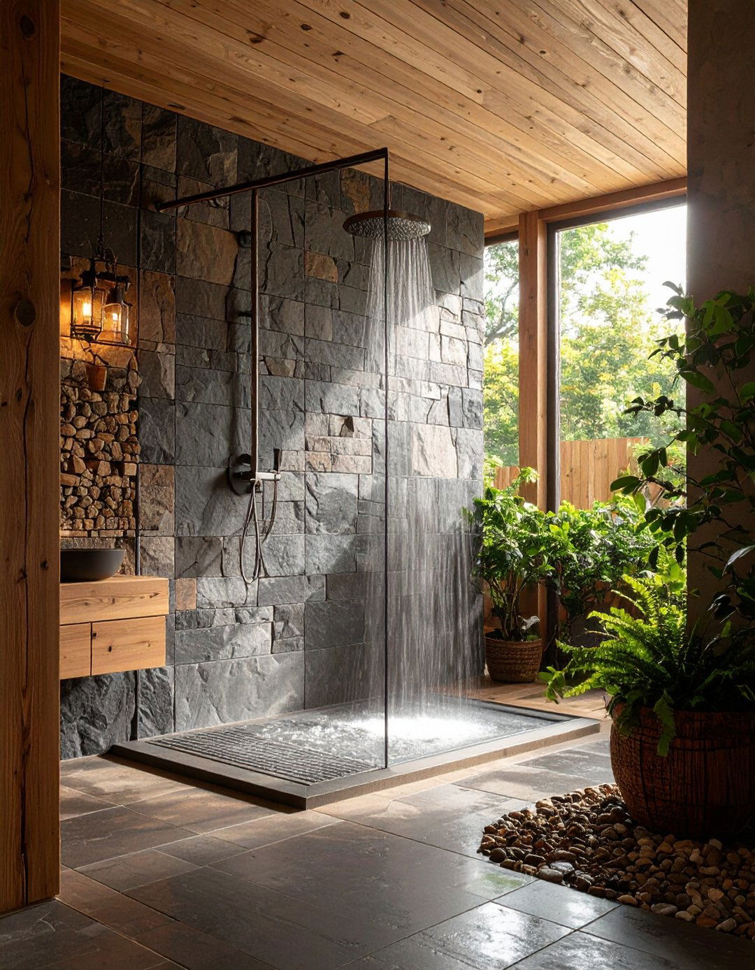 Go for a Natural Slate Look - 20 Rustic Walk-in Shower Ideas
