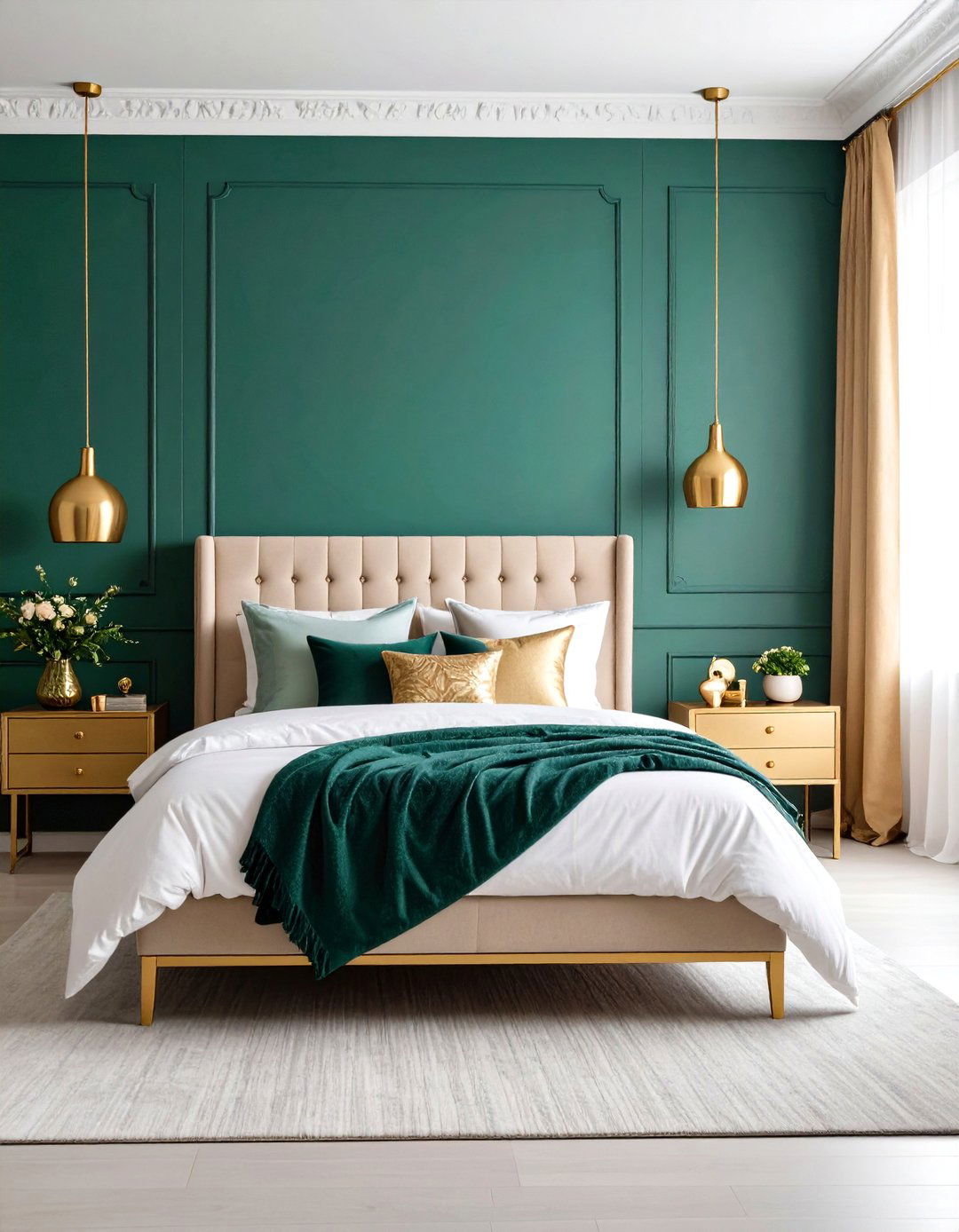 Gold Accents Against Emerald Green - 20 Emerald Green Bedroom Ideas