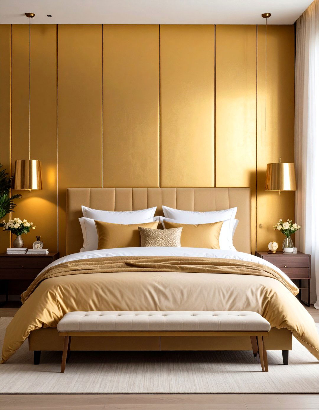 Gold Bedroom Accent Wall with Metallic Paint - 20 Gold Bedroom Ideas