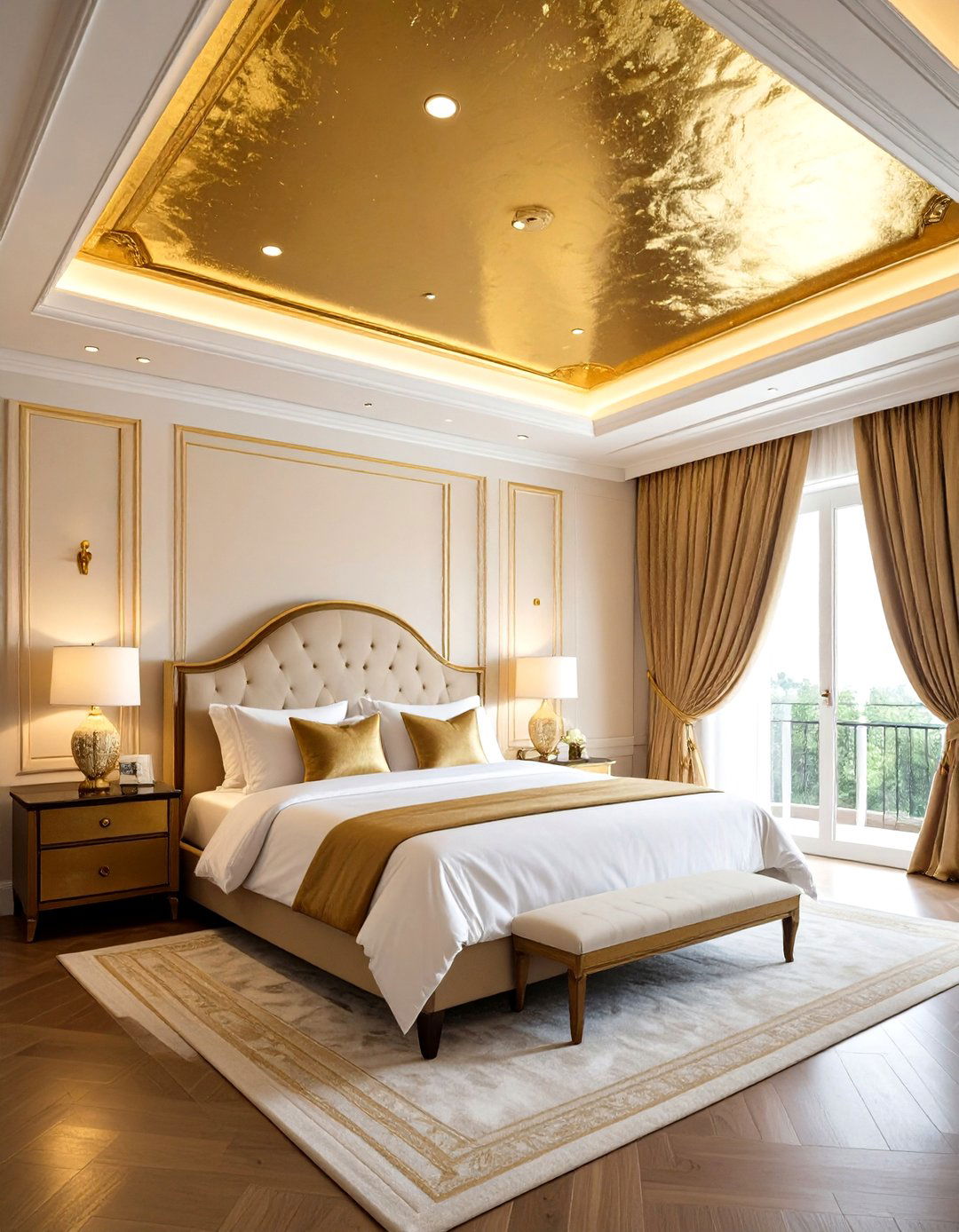 Gold Bedroom Leafed Ceiling Drama - 20 Gold Bedroom Ideas