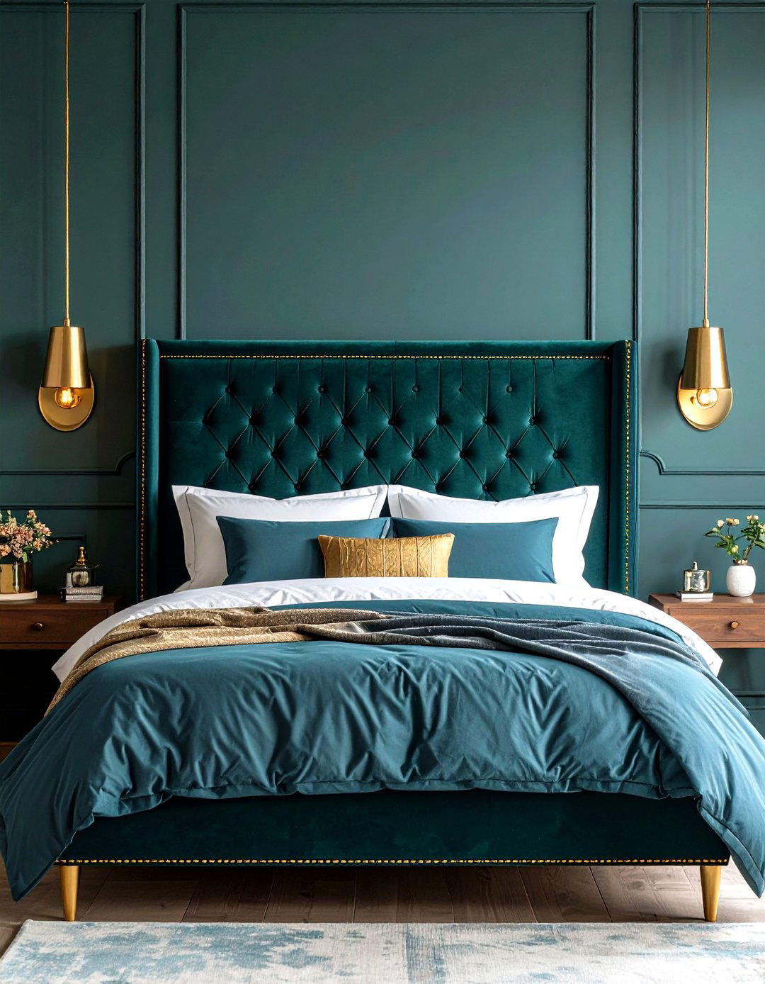 Gold Bedroom Velvet Upholstered Headboard - 20 Gold Bedroom Ideas